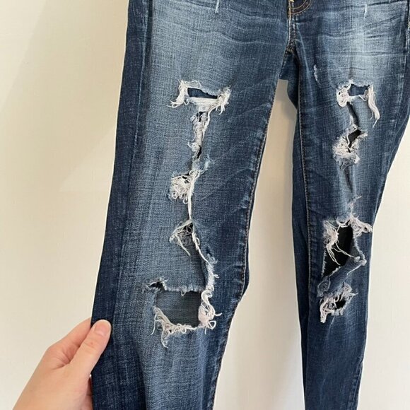 AMERICAN EAGLE AE Jegging Dark Wash Ripped Rips Distressed Jeggings Jeans 2 REG - Picture 9 of 13